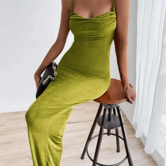 tie backless maxi dress chic elegant sexy trending green - Picture 3 of 9